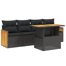 vidaXL 5 részes fekete polyrattan kerti kanapészett párnákkal (3273834) kerti bútor