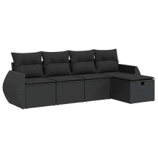 vidaXL 5 részes fekete polyrattan kerti kanapészett párnákkal (3325561) kerti bútor