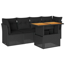 vidaXL 5 részes fekete polyrattan kerti kanapészett párnákkal (3326876) kerti bútor