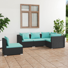 vidaXL 5 részes fekete polyrattan kerti ülőgarnitúra párnákkal kerti bútor