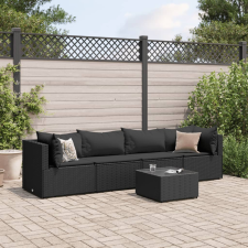 vidaXL 5 részes fekete polyrattan kerti ülőgarnitúra párnákkal kerti bútor