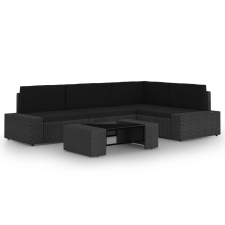 vidaXL 5 részes fekete polyrattan kerti ülőgarnitúra párnákkal (3067133) kerti bútor