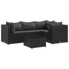 vidaXL 5 részes fekete polyrattan kerti ülőgarnitúra párnákkal (3308083) kerti bútor