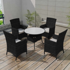 vidaXL 5-részes fekete polyrattan kültéri étkezőszett párnákkal kerti bútor
