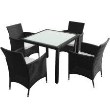 vidaXL 5-részes fekete polyrattan kültéri étkezőszett párnákkal (43122) kerti bútor