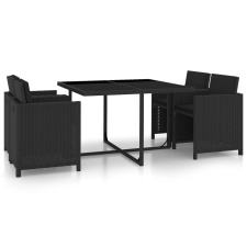 vidaXL 5 részes fekete polyrattan kültéri étkezőszett párnákkal (46384) kerti bútor