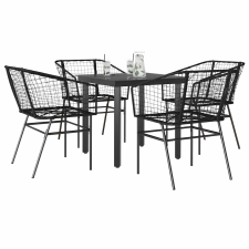 vidaXL 5 részes fekete polyrattan üveg kerti étkezőgarnitúra kerti bútor