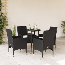 vidaXL 5 részes fekete polyrattan/üveg kerti étkezőgarnitúra párnákkal kerti bútor