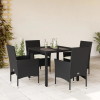 vidaXL 5 részes fekete polyrattan/üveg kerti étkezőgarnitúra párnákkal