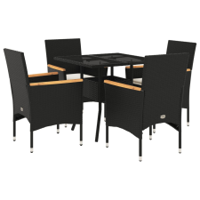 vidaXL 5 részes fekete polyrattan/üveg kerti étkezőgarnitúra párnákkal (3278704) kerti bútor