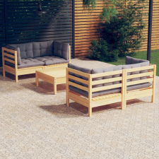 vidaXL 5 részes fenyőfa kerti ülőgarnitúra szürke párnákkal kerti bútor