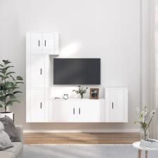 vidaXL 5 részes magasfényű fehér szerelt fa TV-szekrényszett bútor