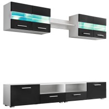 vidaXL 5-részes magasfényű fekete fali TV-szekrény LED-fényekkel  (246028) bútor