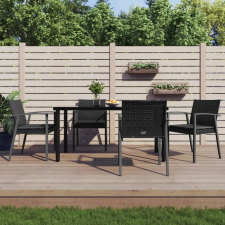 vidaXL 5 részes polyrattan és acél kerti étkezőgarnitúra párnával kerti bútor