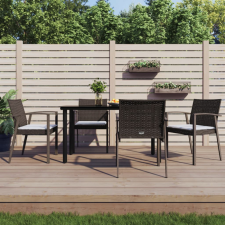 vidaXL 5-részes polyrattan és acél kerti étkezőgarnitúra párnával (3186989) kerti bútor