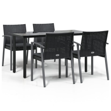 vidaXL 5 részes polyrattan és acél kerti étkezőgarnitúra párnával (3186991) kerti bútor