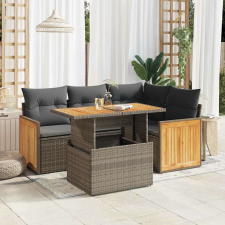 vidaXL 5 részes szürke polyrattan akácfa kerti ülőgarnitúra párnákkal kerti bútor
