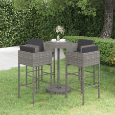 vidaXL 5 részes szürke polyrattan kerti bárszett párnákkal kerti bútor