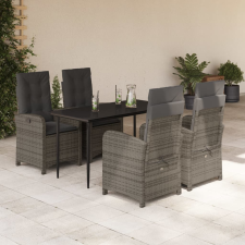 vidaXL 5 részes szürke polyrattan kerti étkezőgarnitúra párnával kerti bútor