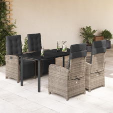 vidaXL 5 részes szürke polyrattan kerti étkezőgarnitúra párnával kerti bútor