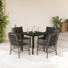 vidaXL 5 részes szürke polyrattan kerti étkezőgarnitúra párnával kerti bútor