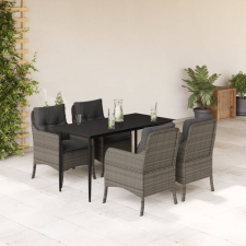 vidaXL 5 részes szürke polyrattan kerti étkezőgarnitúra párnával kerti bútor