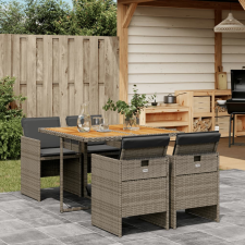 vidaXL 5 részes szürke polyrattan kerti étkezőgarnitúra párnával kerti bútor
