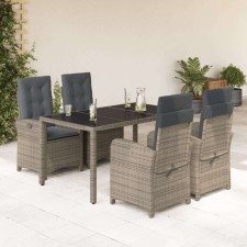 vidaXL 5 részes szürke polyrattan kerti étkezőgarnitúra párnával kerti bútor