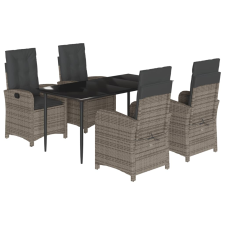 vidaXL 5 részes szürke polyrattan kerti étkezőgarnitúra párnával (3212354) kerti bútor