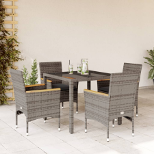 vidaXL 5 részes szürke polyrattan/üveg kerti étkezőgarnitúra párnával kerti bútor