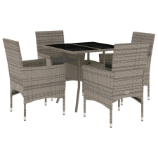 vidaXL 5 részes szürke polyrattan/üveg kerti étkezőgarnitúra párnával (3278606) kerti bútor