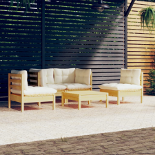 vidaXL 5 részes tömör fenyőfa kerti ülőgarnitúra krémszínű párnákkal kerti bútor