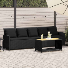 vidaXL 5 személyes fekete polyrattan kerti kanapé párnával kerti bútor