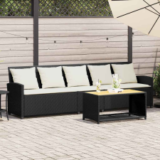 vidaXL 5 személyes fekete polyrattan kerti kanapé párnával kerti bútor
