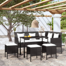 vidaXL 5 személyes fekete polyrattan L-alakú kanapészett párnákkal kerti bútor