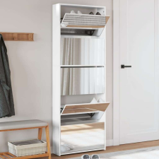 vidaXL 5 szintes magasfényű fehér cipőszekrény tükörrel 63x17x169,5 cm bútor