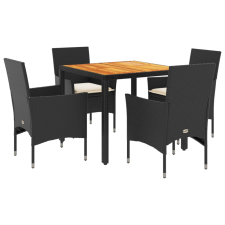 vidaXL 5részes fekete polyrattan/akácfa kerti étkezőgarnitúra párnákkal (3278664) kerti bútor