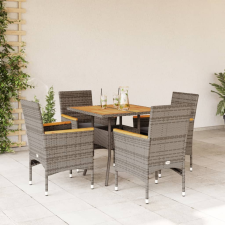 vidaXL 5részes szürke polyrattan/akácfa kerti étkezőgarnitúra párnával kerti bútor