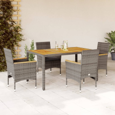 vidaXL 5részes szürke polyrattan/akácfa kerti étkezőgarnitúra párnával kerti bútor