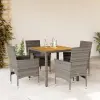 vidaXL 5részes szürke polyrattan/akácfa kerti étkezőgarnitúra párnával
