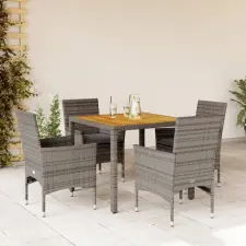 vidaXL 5részes szürke polyrattan/akácfa kerti étkezőgarnitúra párnával kerti bútor