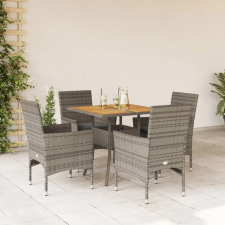 vidaXL 5részes szürke polyrattan/akácfa kerti étkezőgarnitúra párnával kerti bútor