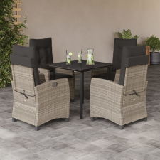 vidaXL 5részes világosszürke polyrattan kerti étkezőgarnitúra párnával kerti bútor