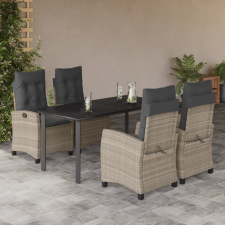 vidaXL 5részes világosszürke polyrattan kerti étkezőgarnitúra párnával kerti bútor