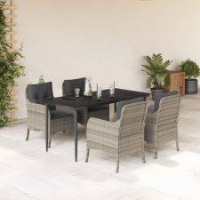 vidaXL 5részes világosszürke polyrattan kerti étkezőgarnitúra párnával kerti bútor