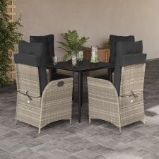 vidaXL 5részes világosszürke polyrattan kerti étkezőgarnitúra párnával kerti bútor