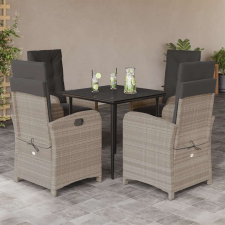 vidaXL 5részes világosszürke polyrattan kerti étkezőgarnitúra párnával kerti bútor