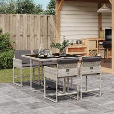 vidaXL 5részes világosszürke polyrattan kerti étkezőgarnitúra párnával kerti bútor