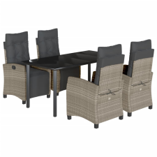 vidaXL 5részes világosszürke polyrattan kerti étkezőgarnitúra párnával (3213040) kerti bútor