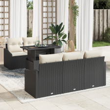 vidaXL 6 Darabos Kerti Kanapé Szett Párnákkal Fekete Poly Rattan kerti bútor